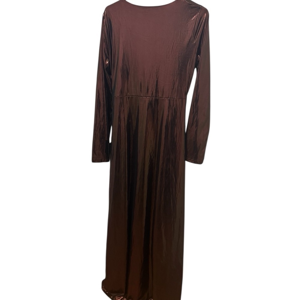 Shining Babe Brown Metallic Long Sleeve Twist-Front Maxi Dress Size Medium - Picture 3 of 6